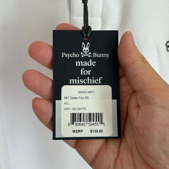 Psycho Bunny Men short sleeve logo white polo work casual designer size 4XL NWT - Picture 6 of 8